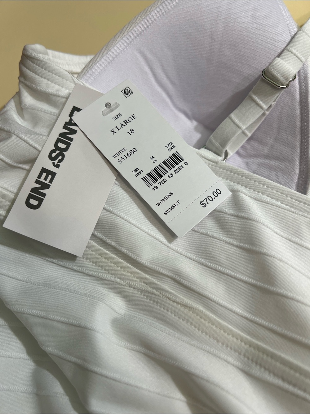 Lands’ End Size XL White Ribbed V-Neck One-Piece Swimsuit - Picture 6 of 7